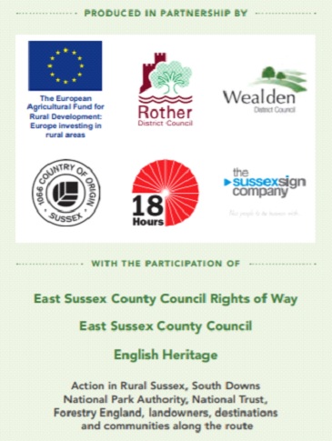 A poster showing the logos for; The European Agricultural Fund for Rural Development, EU; Rother District Council; Wealden District Council; 1066 Country; 18 Hours events; The Sussex Sign Company.